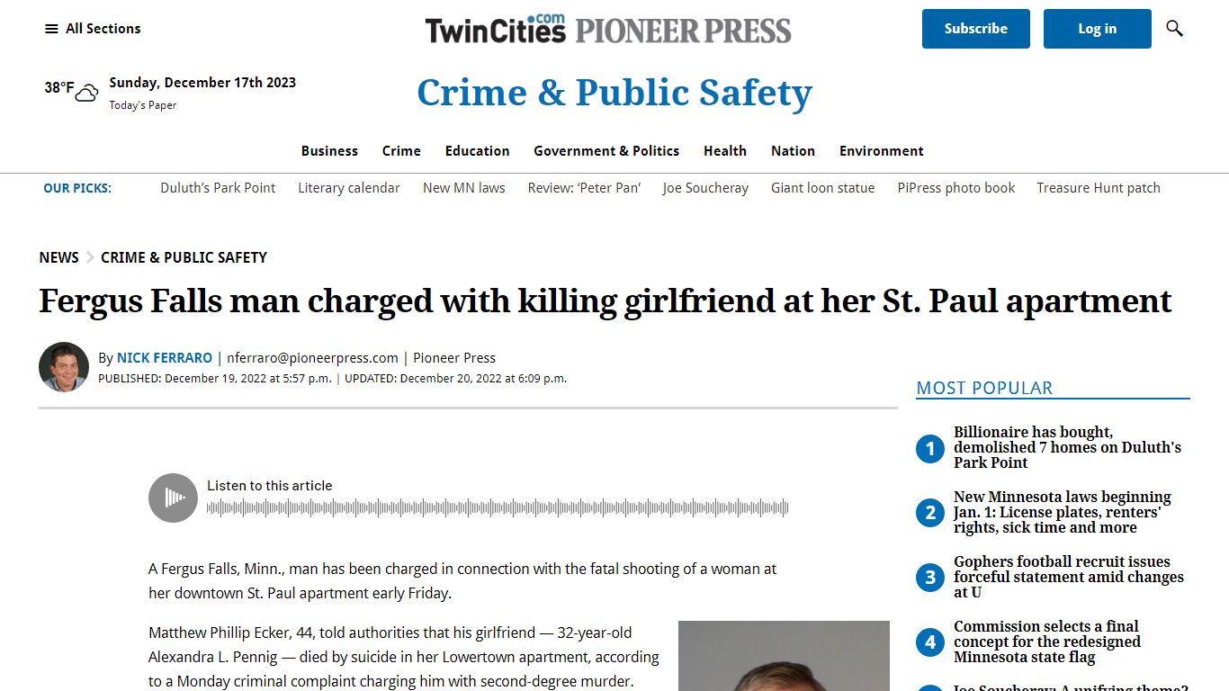 Fergus Falls man charged with killing girlfriend at her St. Paul ...